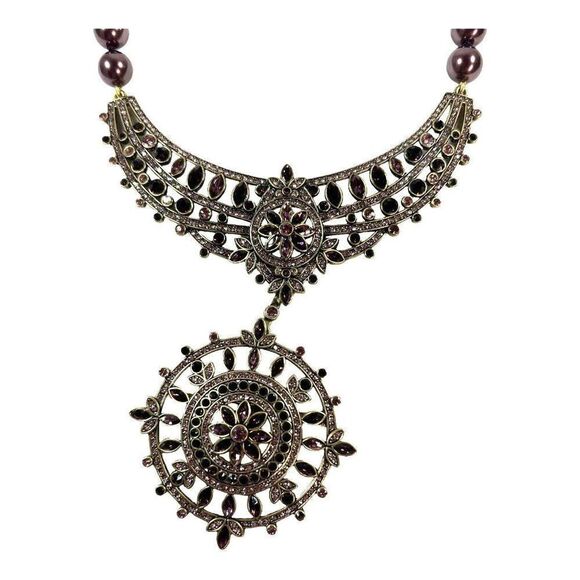 Heidi Daus French Twist Necklace with Removable Brooch Set Amethyst Faux Pearl - Picture 3 of 6